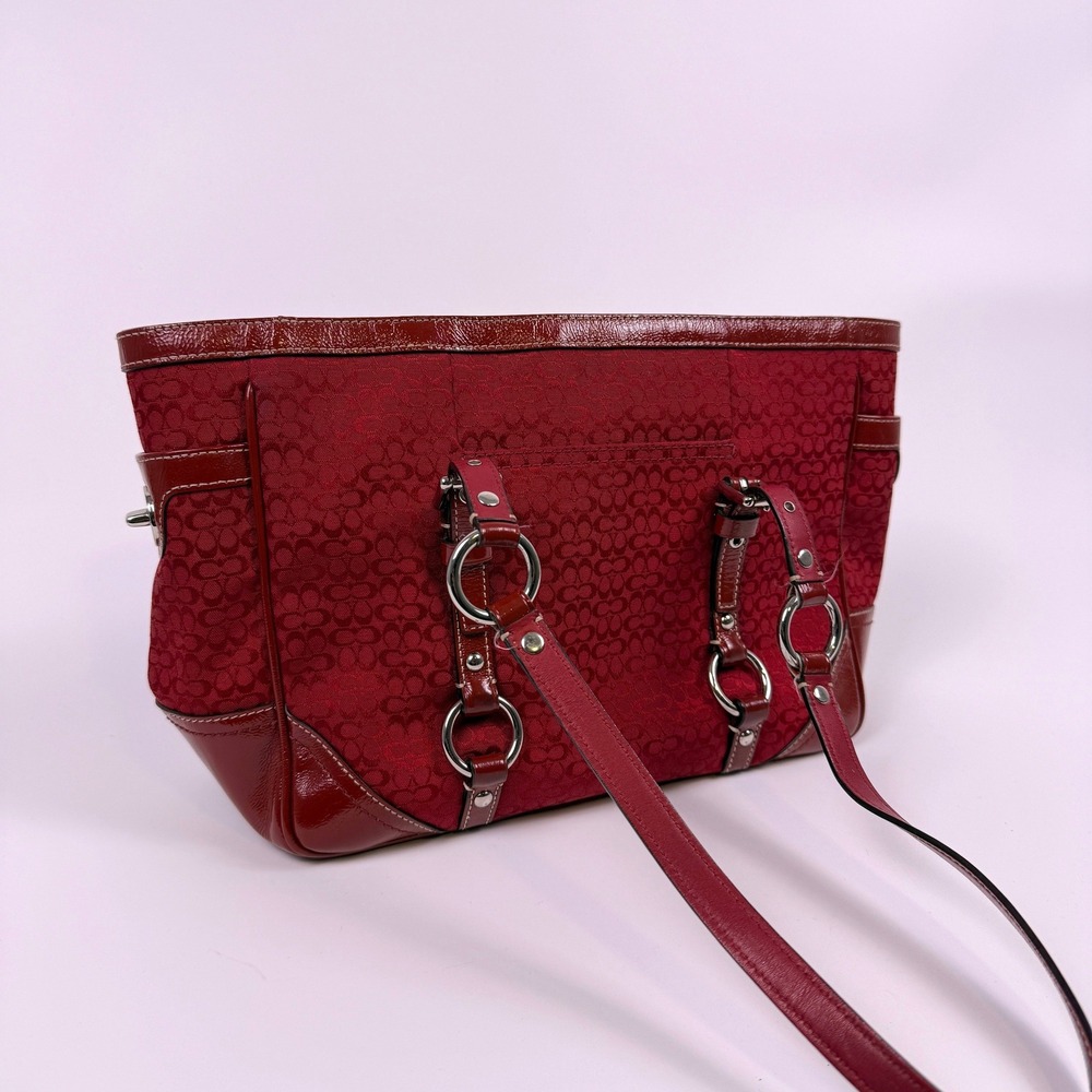 Vintage Y2K Coach Signature Gallery Tote Bag Red F12346  Canvas Shoulder Purse